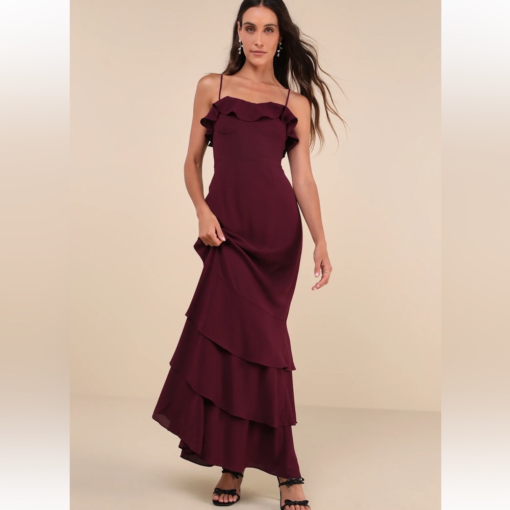 Lively Evenings Plum Purple Sleeveless Tiered Maxi Dress